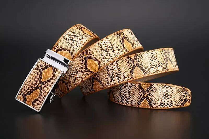 Mens Snake Automatic Buckle Cowhide Leather Korean Business Designer Belt S260228
