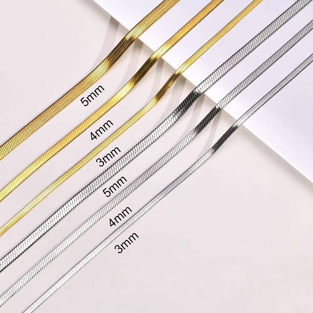 High End 18K PVD Gold Plated Herringbone Choker Necklace Snake Stainless Steel Necklace