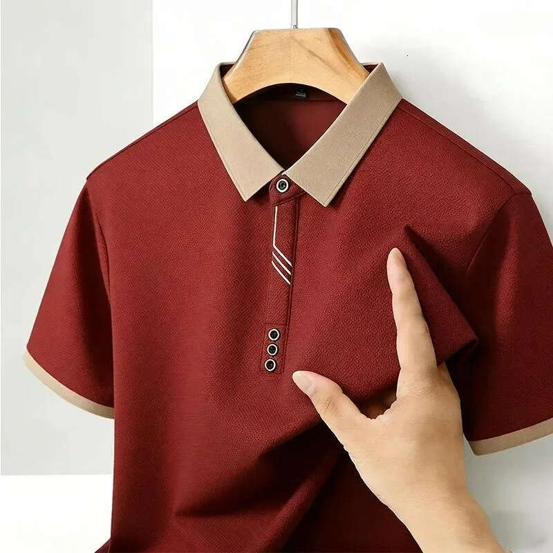 Men's Polo Black Tee Summer T-Shirts Wrinkle-Resistant Short Sleeve with Contrast Trim Premium Office Casual Men's Clothing