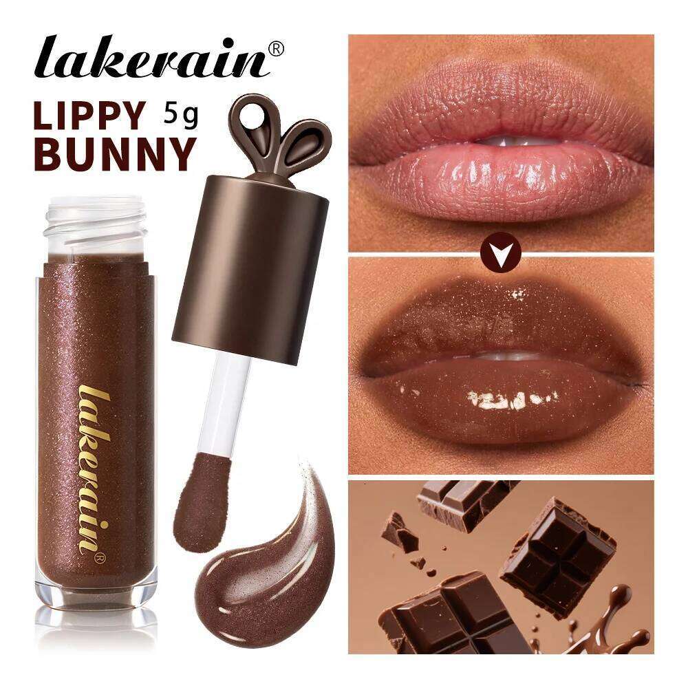 Lakerain Chocolate Rabbit Lip Gloss Mirror Effect Moisturizing Smooth Non-Sticky Long Lasting Hydration Lippy Bunny Lipstick H260302