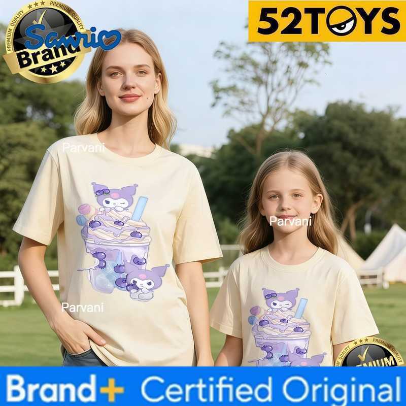 Sanrio 52TOYS Kuromi Dessert Print Family T-shirts 2026 Summer 100 Cotton Casual Loose Parent-Child Y2k Tees Single Piece3Pcs H260302