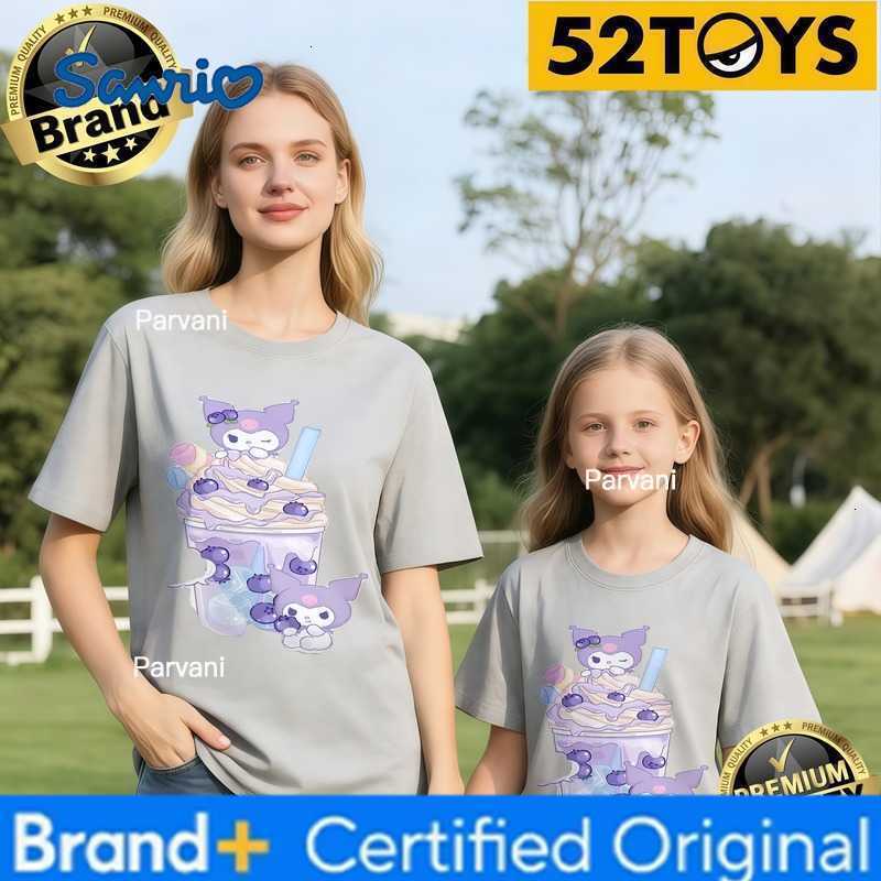 Sanrio 52TOYS Kuromi Dessert Print Family T-shirts 2026 Summer 100 Cotton Casual Loose Parent-Child Y2k Tees Single Piece3Pcs H260302