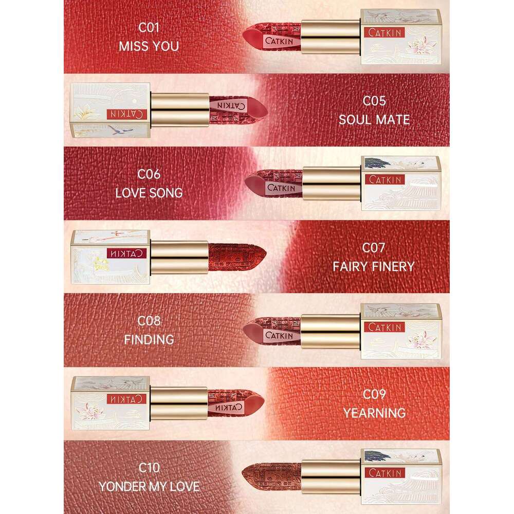 CATKIN Dreamworld Carving Lipstick, Waterproof Long Lasting Satin Nourish Moisturizing Smooth Soft 0.13 Ounce-Chinese Style H260302