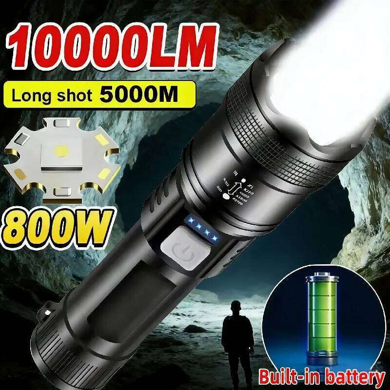 5000LM Ultra Bright Tactical Built-in Battery Powerful P70 LED Flashlights Emergency Spotlight Telescopic Zoom Flash Light Z260301