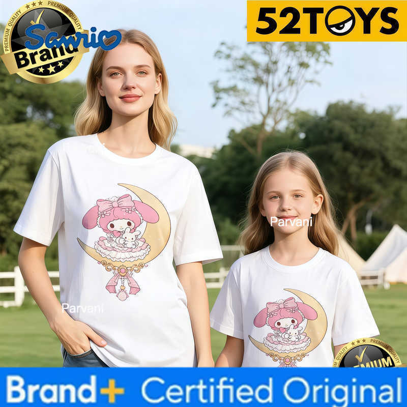 Sanrio 2026 Autumn-Winter Trending My Melody Moon Princess Print 100 Cotton Parent-Child T-Shirts High Quality Loose Casual Y2k H260302