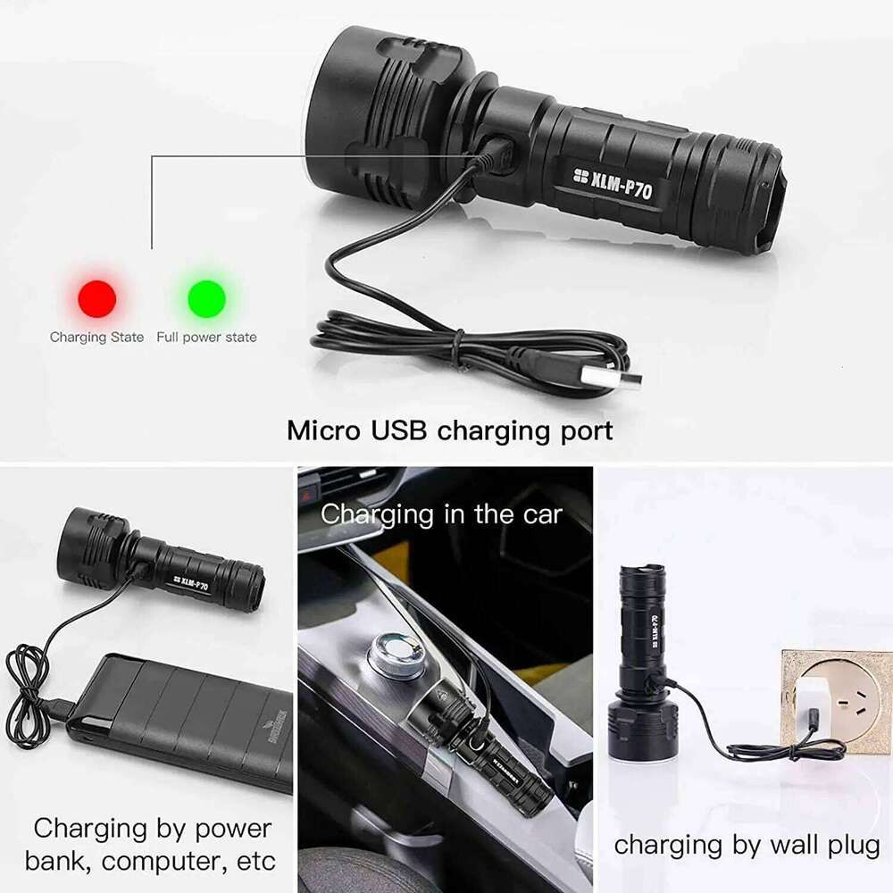 P70 Led Edc Aluminum Miniature 10000 Lumen Electric Camping Flash Rechargable Super Bright Searchlight Torch Light Flashlight Z260301