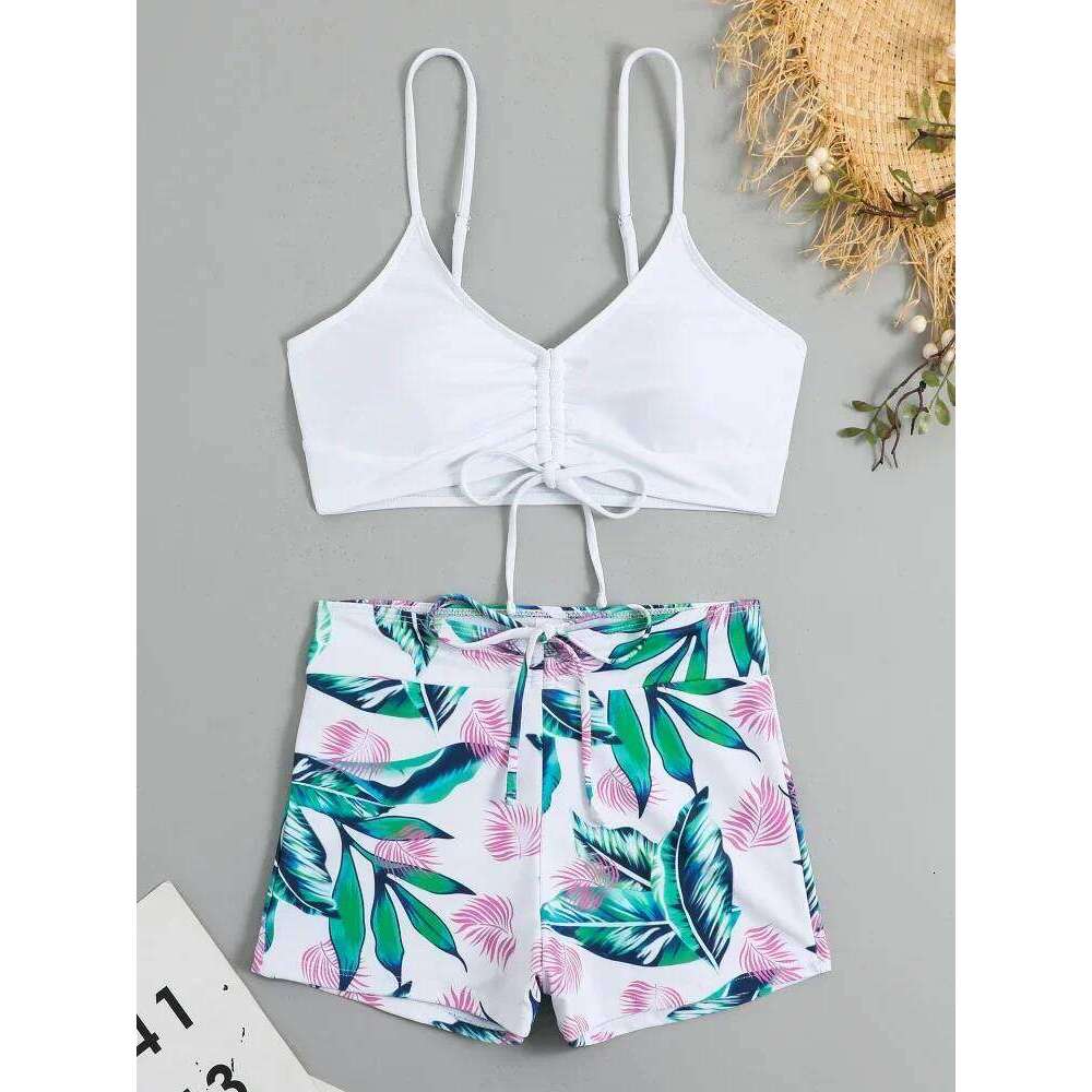 2025 Summer High Waist Swimsuit Bikini Sets with Shorts Female Swimwear Beach Wear Two-piece Bathing Suit Sports Women Clothing Z260301