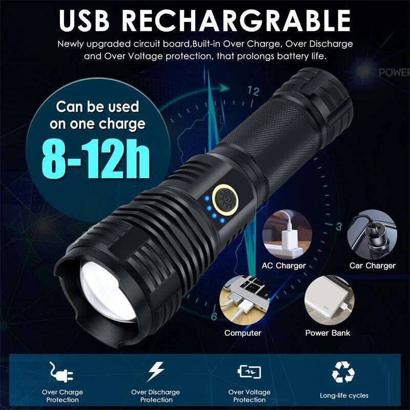 Rechargeable LED Flashlights 5000 Lumens Super Bright Torch 5 Modes Zoomable Waterproof Powerful for Camping Outdoor Emergency Z260301