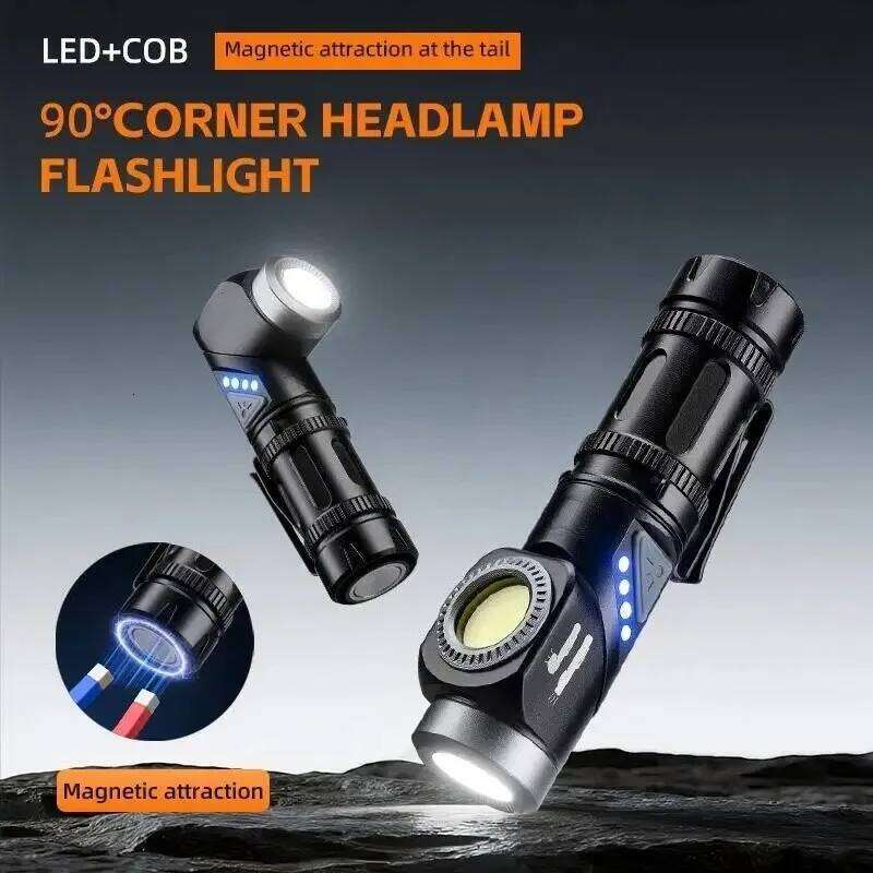 Mini LED Flashlight Rechargeable 90 Adjustable Corner Work Light Headlight Magnet Tail Camping Torch for Outdoor Emergency Z260301