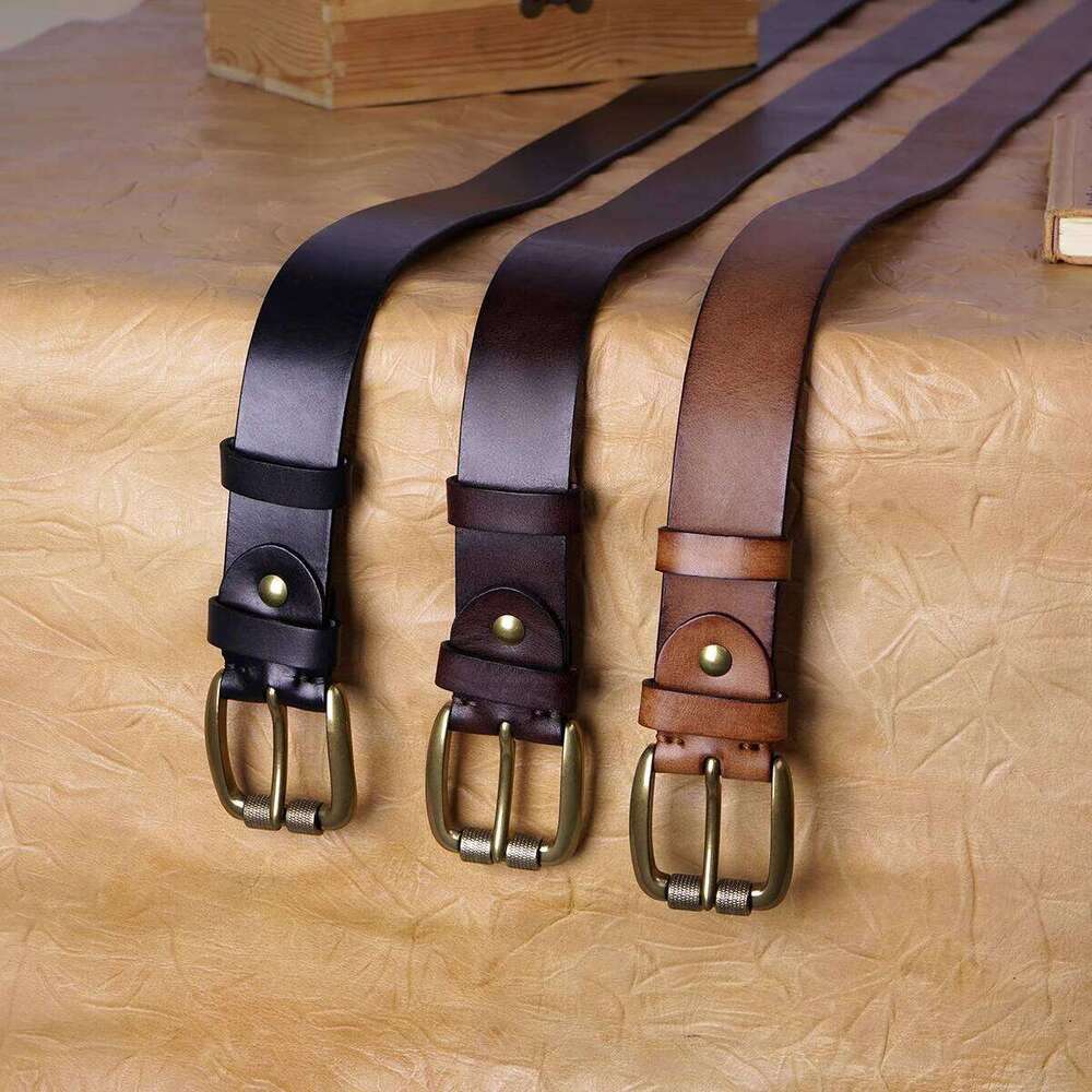 BISON DENIM Retro Cowskin Leather Men's Belt High Quality Pin Buckle Cowboy Belts Perfect Gift for Father's Valentine's Day S260228
