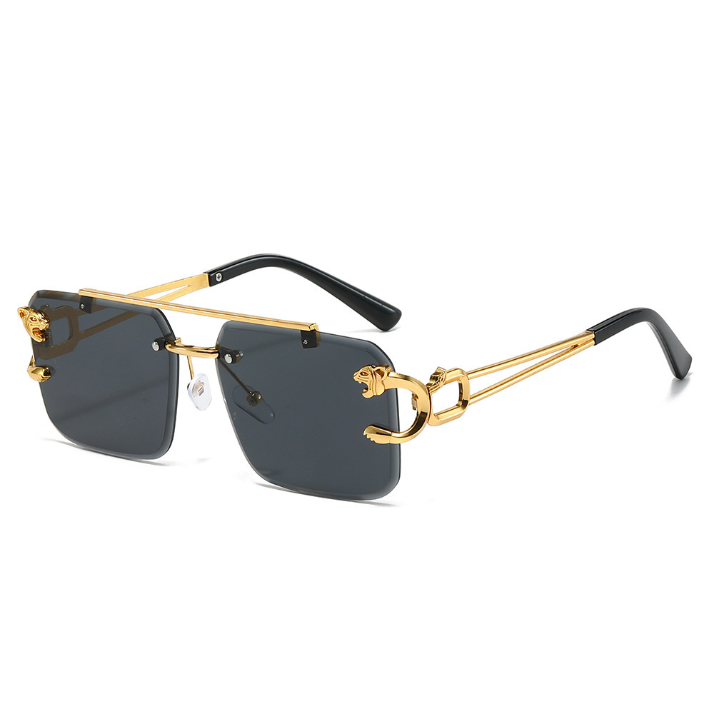 Hot Selling Dual Beam Cutting Edge Square Frameless Glasses Designer Sunglasses Men's Glasses European And American Fashion Leopard Print Women&#