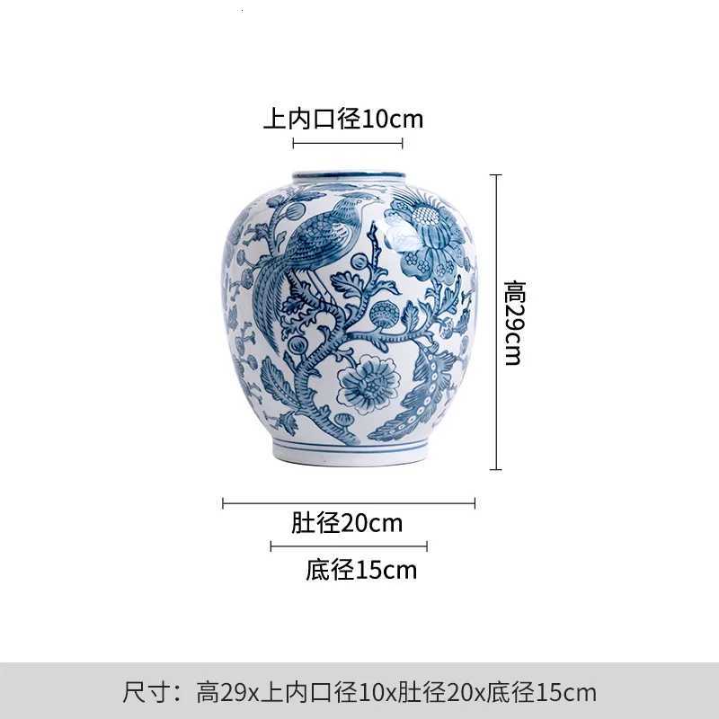 Jingdezhen New Chinese Ceramic Vase Blue-and-White Porcelain Living Room Floral Decor Home GiftT260302
