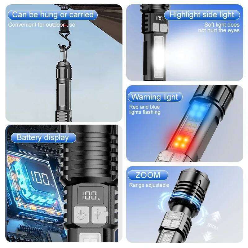 High Power LED Flashlight 18650 Battery Included Zoomable Focus 5 Modes Fast Charging Waterproof Design for Emergency Rescue Z260301