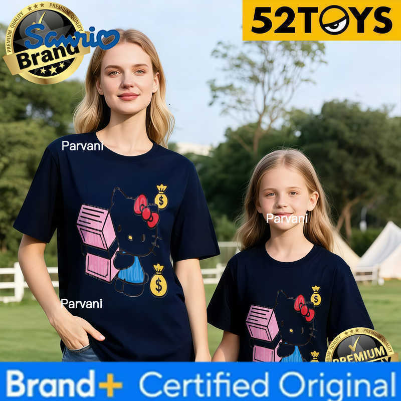 Sanrio 2026 Autumn-Winter Trending Hello Kitty Money Box Print 100 Cotton Parent-Child T-Shirts High Quality Loose Casual Fashion H260302