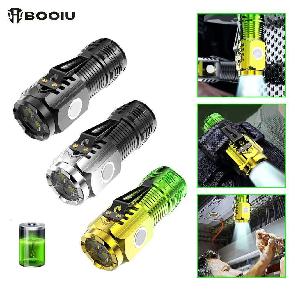 BOOIU Super Bright Flashlight 3 LED Portable Mini Burst Flash Torch Rechargeable Tail Magnet Outdoor Spotlight with Pen Clip Z260301