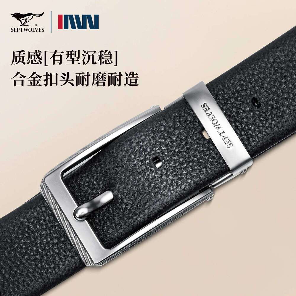Septwolves Cowhide Men's Belt Alloy Pin Clip Buckle Business Belts 3.8cm Width Luxury Brand With Fashion Box Father Husband Gift S260228