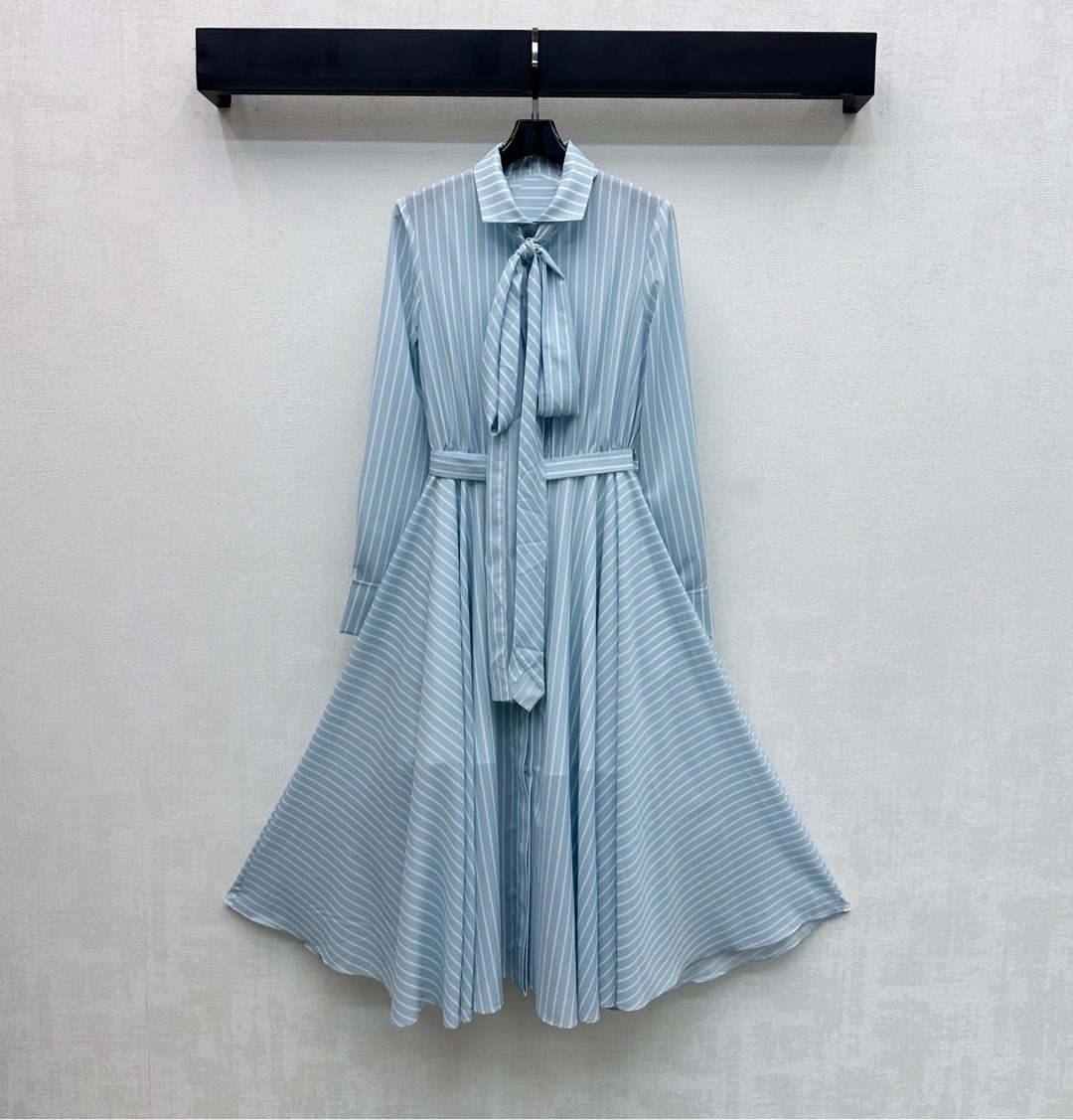 Designer dress French minimalist 2026 new blue and white striped shirt long dress