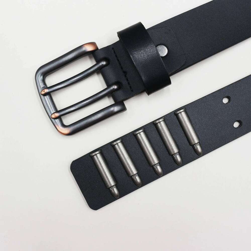 Heavy duty Whole row Simulation bullet Metal Rivet Men&Women's Genuine Leather Belt Punk Rock With Double pin buckle S260228