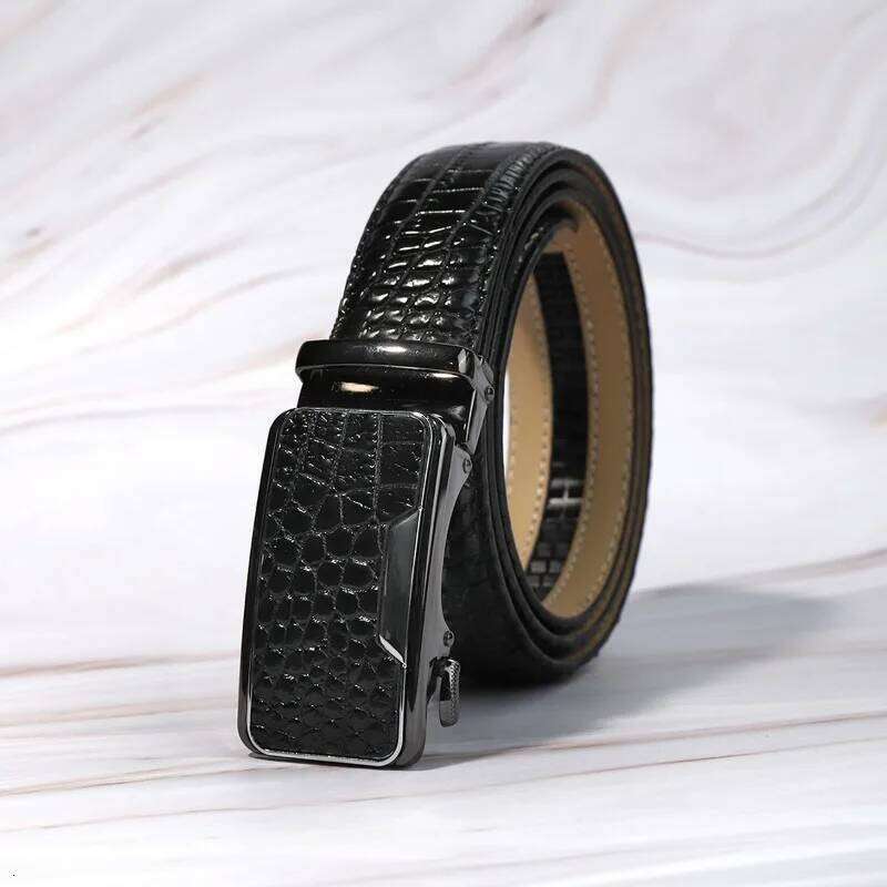 New Men's Leather Advanced Fashion Alligator Print Automatic Buckle Belt Casual Business Accessories S260228