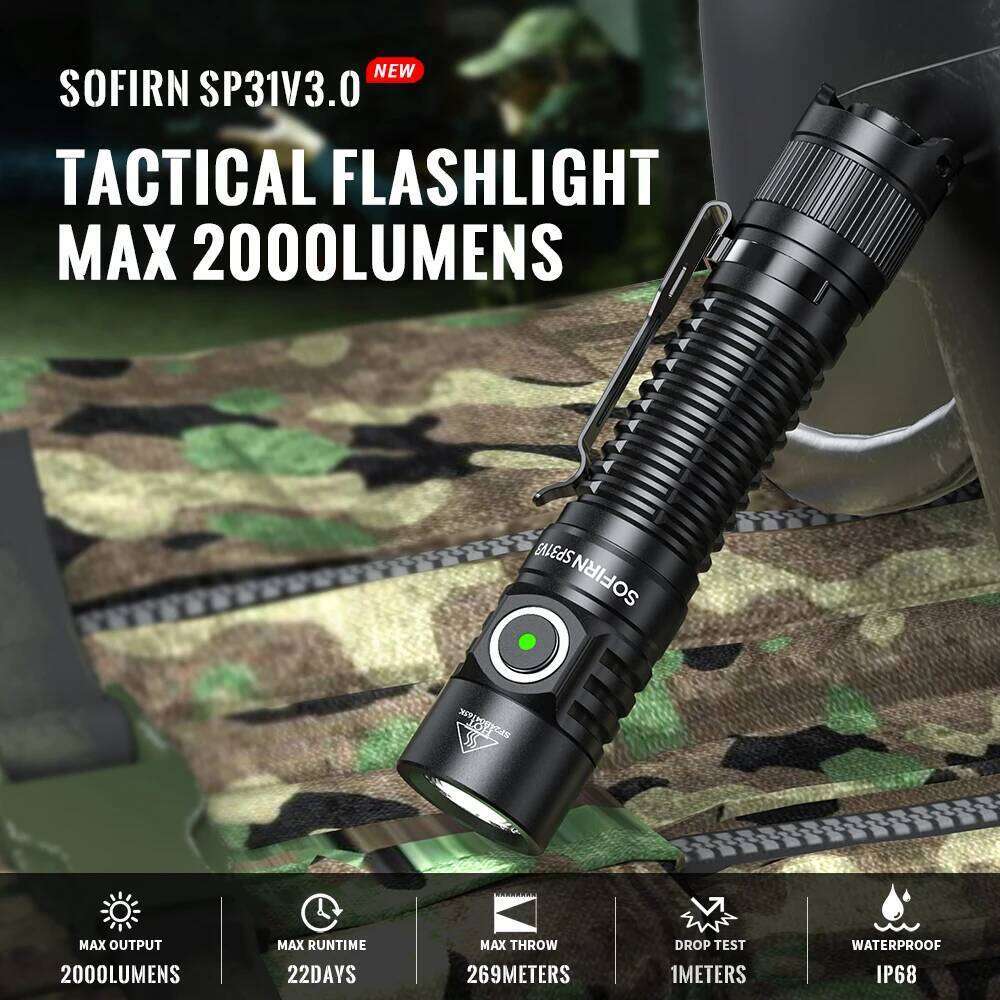 New Sofirn SP31 V3.0 Tactical LED Flashlight with Dual Switch USB C 18650 Rechargeable Power Indicator 6000K 5000K Torch Z260301