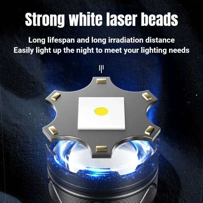 Powerful 10000 LM Led Flashlight 3*18650 Battery Zoomable White Laser Torch Type-C Charging Outdoor Camping Tactical Lantern Z260301