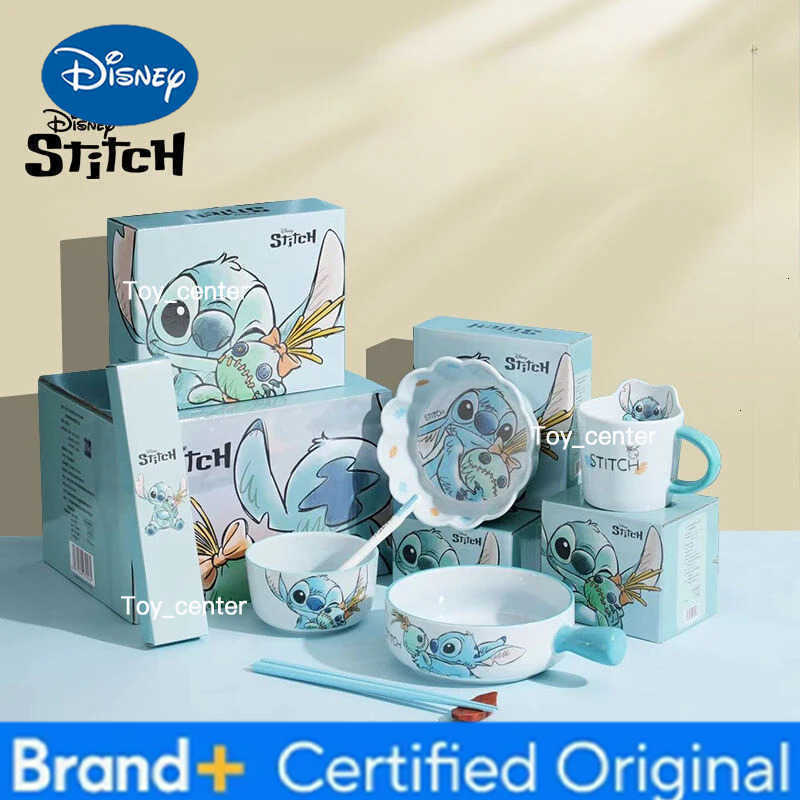 Disney Stitch Tableware Sets High Value Household Cartoon Ceramic Rice Bowl Spoon Chopsticks Meal Bowl Cute Gift for Children H260302