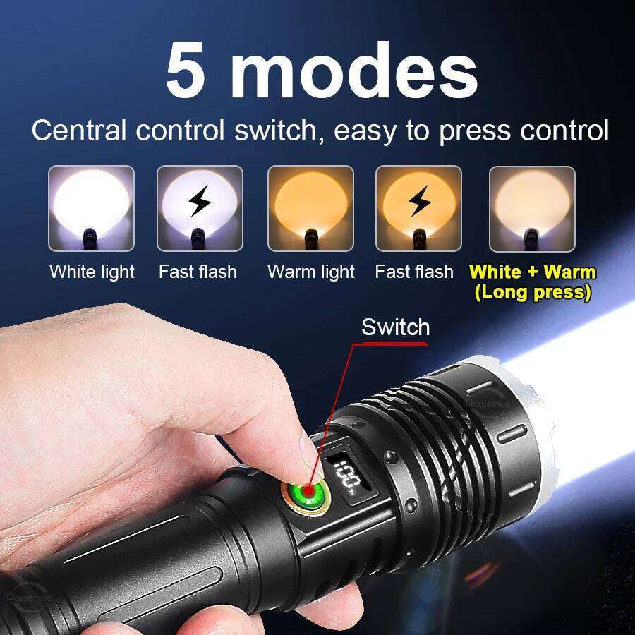 870000000LM Most Powerful LED Flashlights Dual Source Rechargeable Torch Yellow And White Light For Hunting Camping Z260301