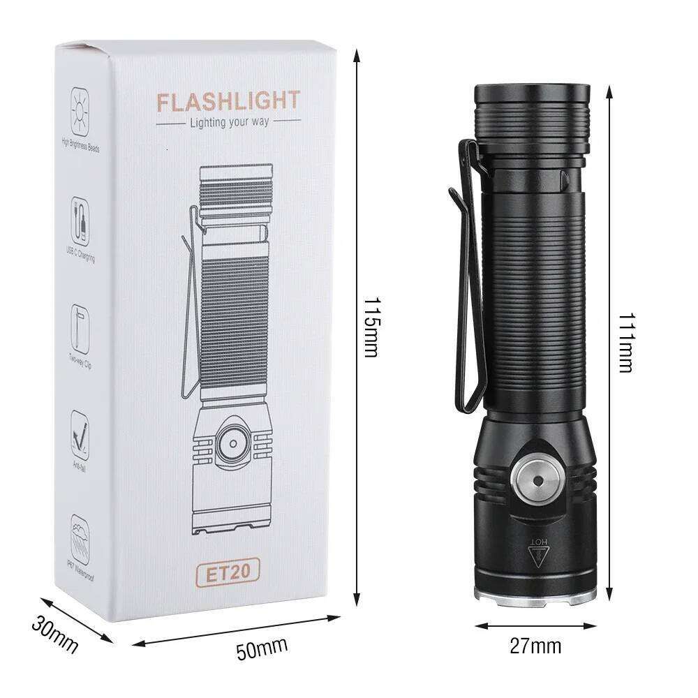BORUiT ET20 2050LM Super Bright 3*LED Flashlight Type-c Rechargeable 6-Mode Torch Waterproof Emergency Camping Lantern Z260301