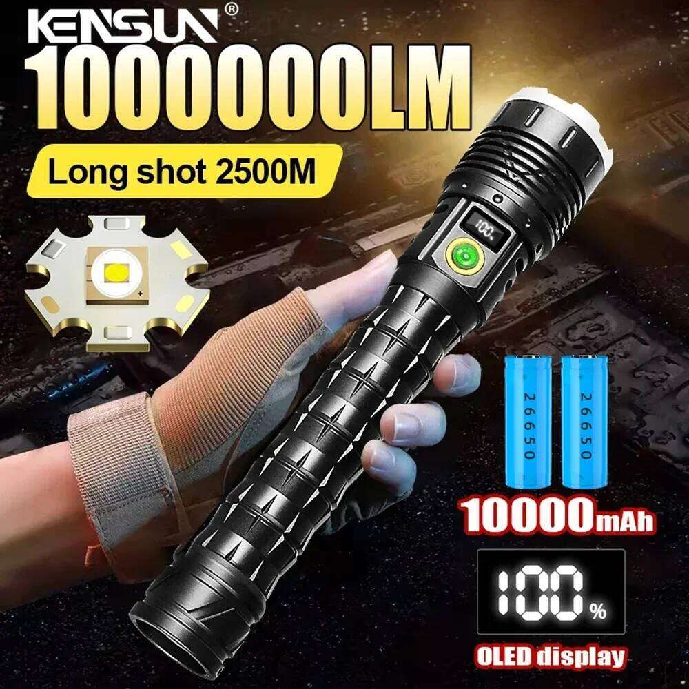 High Power LED Flashlight USB Rechargeable Outdoor Hand Lamp Lantern Long Range Spotlight Tactical Torch For Camping Climbing Z260301