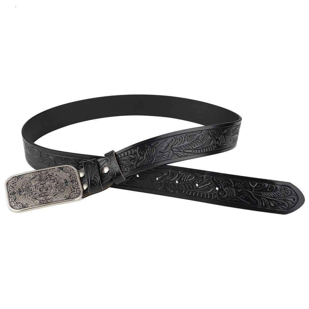 Aztec Calendar Alloy Buckle Eembossed Leather Belt Leisure Fashion S260228