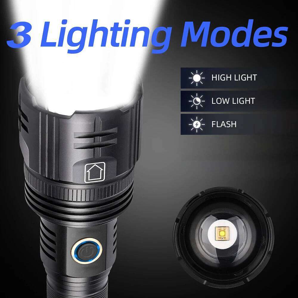 10000MAh Most Powerful USB Recharge Flash Light LED Flashlight Zoom Tactical Lantern Long Shot 26650 Torch Z260301