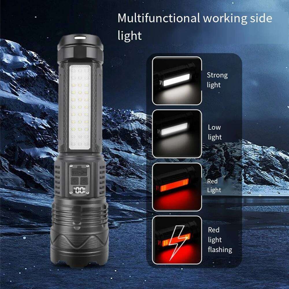 100000LM Super Bright Tactical LED Flashlight Type-c Rechargeable 6000M Long Range Waterproof Torch for Fishing Hunting Camping Z260301