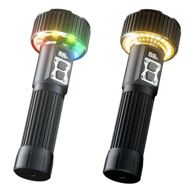 High Power Strong LED Flashlight COB Ambient Light with Hook Rechargeable Digital Display for Outdoor Fishing Camping Z260301