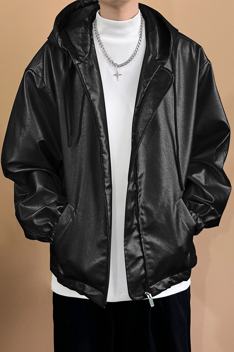 Mauroicardi Autumn Ultra Thin Waterproof Silver Pu Leather Jacket Mens Hooded Zipper Y2K Street Clothing 241112