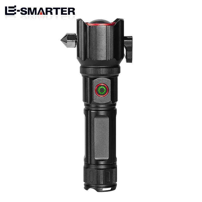 High Power Zoom LED Flashlight with USB Charging COB Safety Hammer Multi-functional Waterproof Aluminum Alloy White Laser Torch Z260301