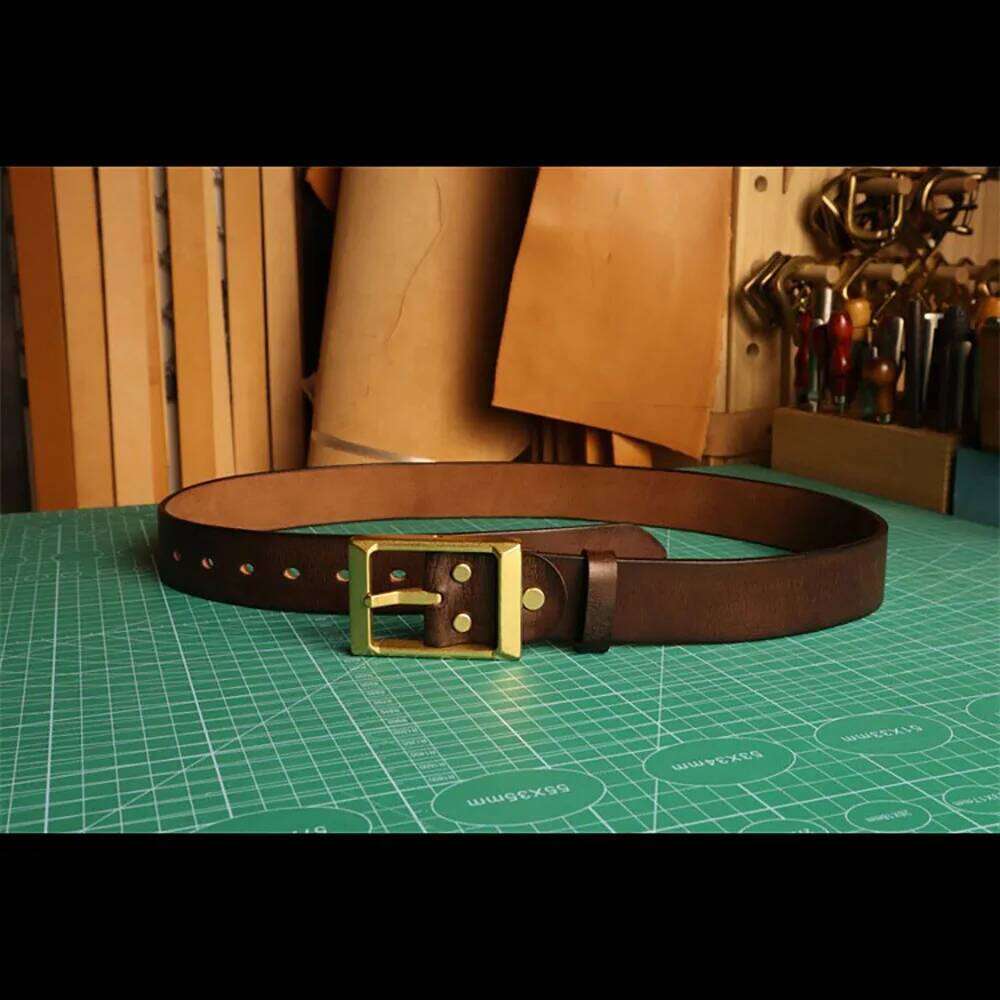 Retro Brass Buckle Handmade Distressed Men's Modern and Versatile Cowhide Amekaji Style Belt S260228