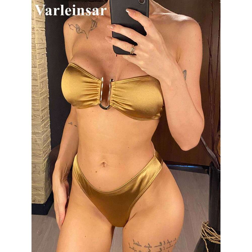 New Sexy Bandeau Strapless Female Swimsuit Women Swimwear Two-pieces Bikini set Padded Bather Bathing Suit Swim V4647D Z260301