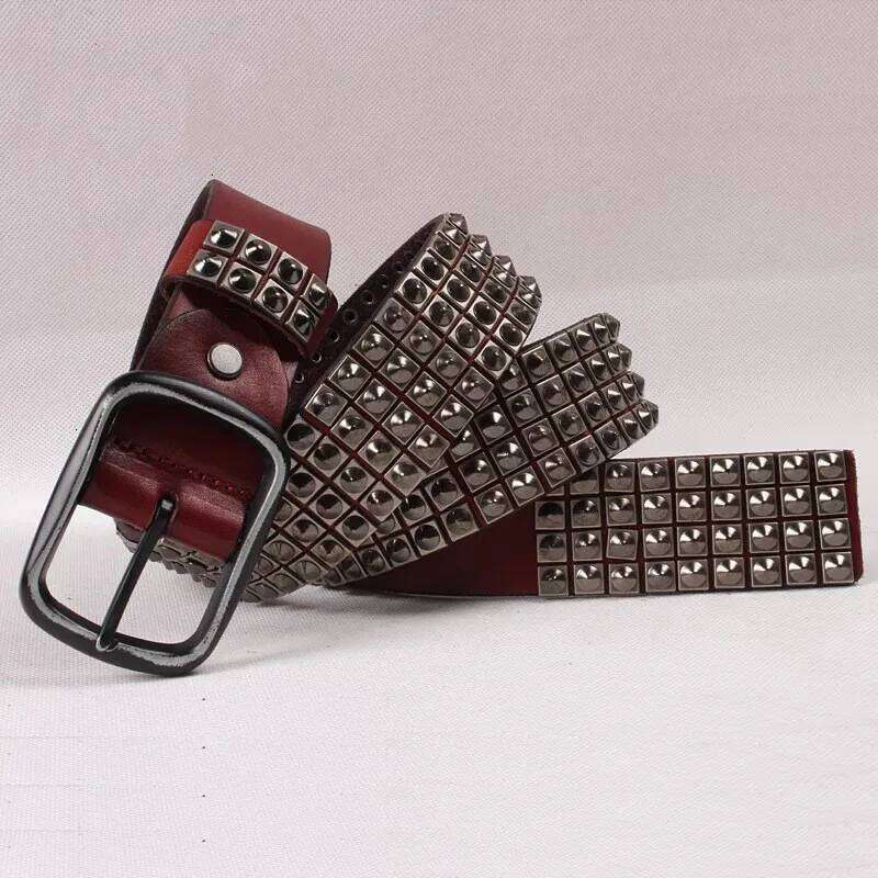 men luxury fashion rivets belts genuine leather studded belt punk hip hop dress spikes waistband women designer stylish strapon S260228