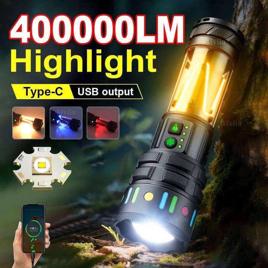 NEW 4000000LM High Power LED Flashlights Type-C Rechargeable Tactical Flash Light Powerful Torch Waterproof Camping Lantern Z260301
