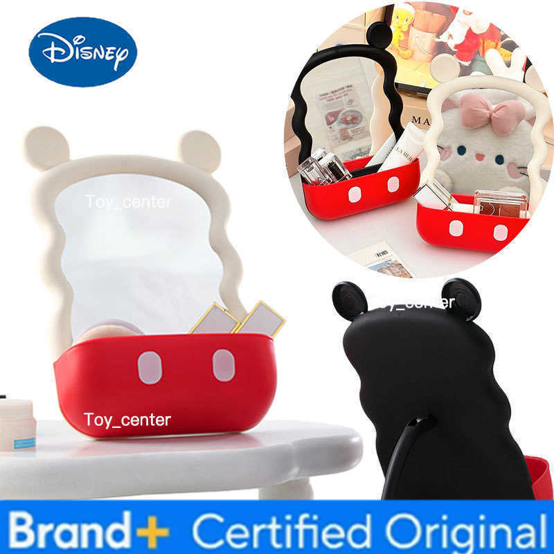 Disney Mickey Desktop Makeup Mirror with Storage Box Student Portable Cosmetic Mirrors Dormitory Creative Standing Makeup Mirror H260302