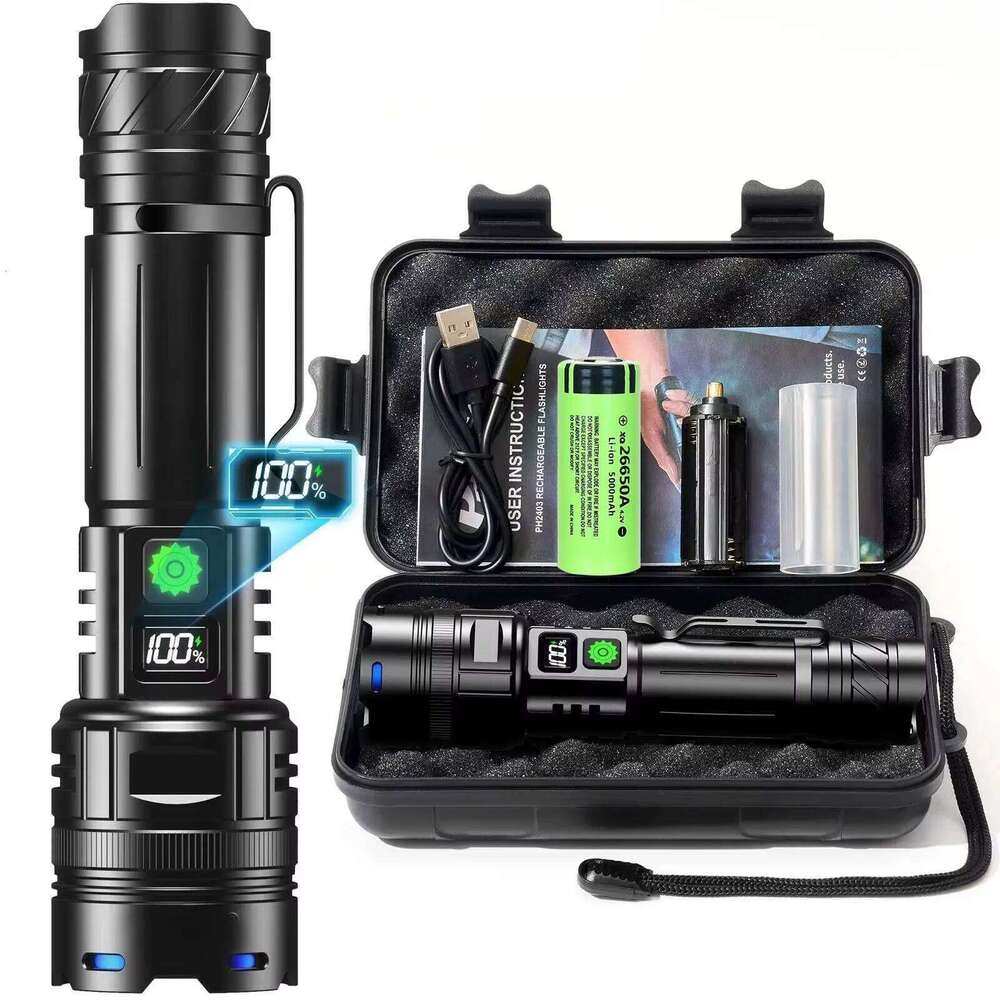 High Power LED Flashlight USB Rechargeable Powerful Strong Light Lantern Portable Tactical Pen Holder Torch For Outdoor Camping Z260301