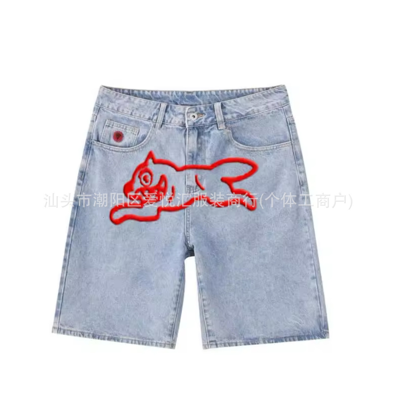 Summer Y2k Streetwear Mens Denim Shorts Hip Pop Dog Printed Male Knee Length Jeans Wide Leg Baggy Shorts Pants 250303