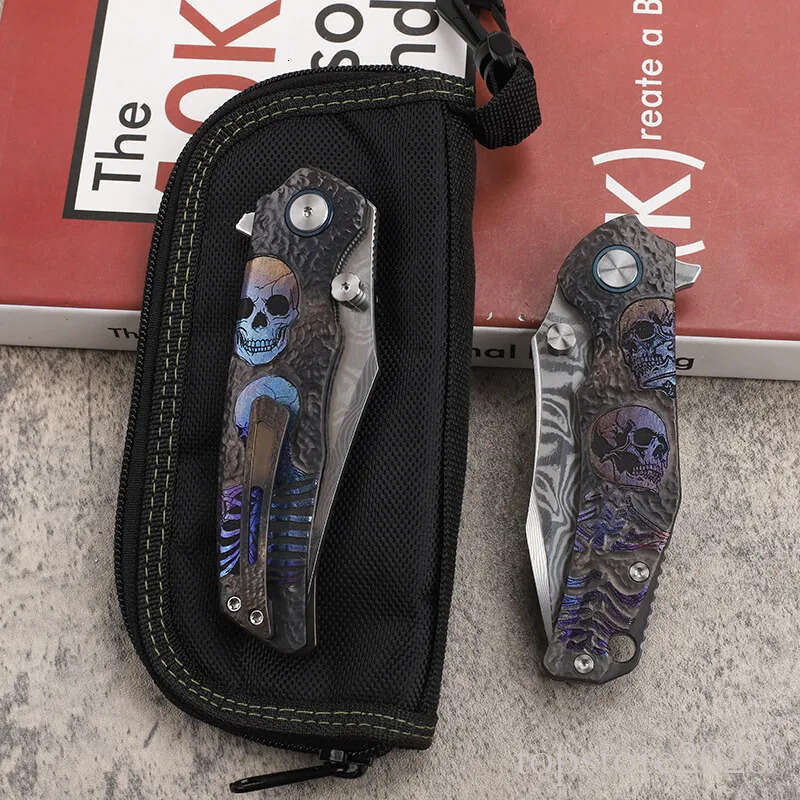 High Quality A2617 Flipper Folding Knife VG10 Damascus Steel Vacuum Heat Treatment Blade CNC Titanium Alloy Handle Ball Bearing Outdoor EDC Pocket Kni