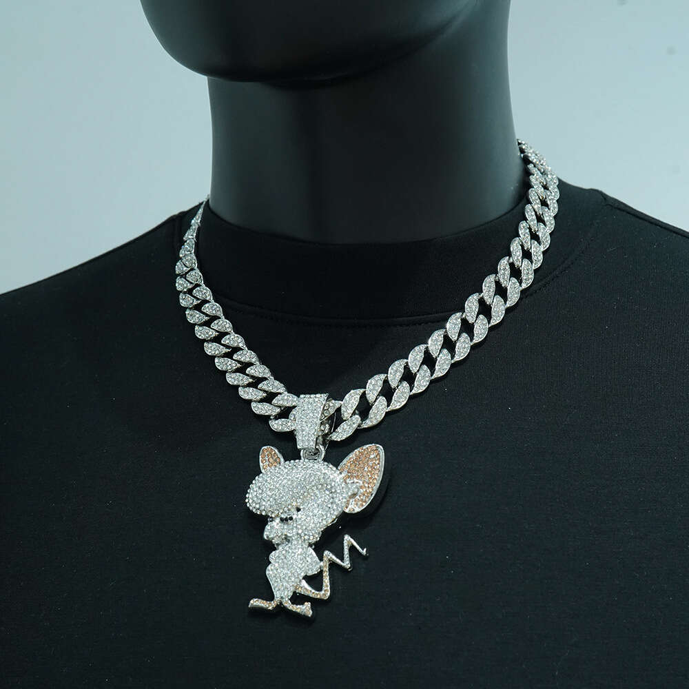 New European And American Style Alloy Cartoon Animal Full Diamond 3D Pendant Necklace Fashion Versatile Men's Accessory