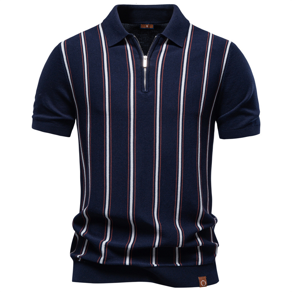 Designer Hoodie 2026 Summer Polo Shirt Men's Foreign Trade Business Designer Shirt Striped Zipper Knit Polo Shirt Men's Short Sleeve Top Men's Woolen Polo Shirt