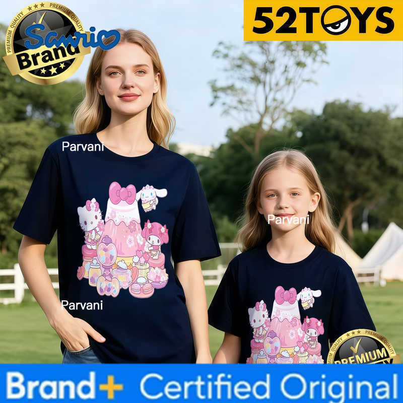 Sanrio 2026 Autumn-Winter Trending Characters Pink Dessert Party Print 100 Cotton Parent-Child T-Shirts High Quality Loose H260302