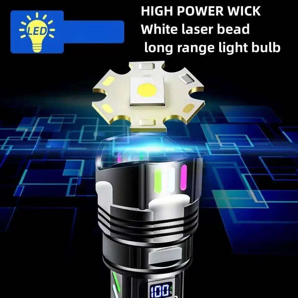 NEW 9000LM Rechargeable LED Flashlights White Laser Lamp Beads 3000m Super Bright Flashlight Powerful Lantern Camping Torch Z260301