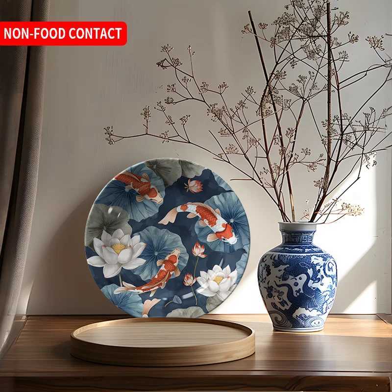 Hand-Painted Koi Fish Ceramic Decorative Plate Non-Food Contact Living Room Home DecorT260302