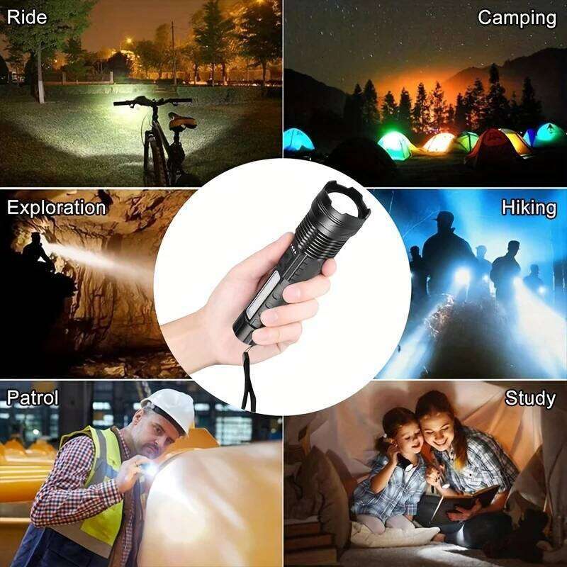 XHP50 High Power LED Flashlight Tactical COB Side Light Zoomable Torch Aluminum Alloy USB Rechargeable Waterproof self-defense Z260301