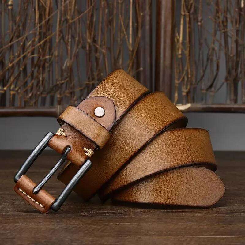 3.8cmNatural Genuine Male Quality Material Sturdy Steel Buckle Original Leather for Jeans Vintage Cowhide Belt S260228